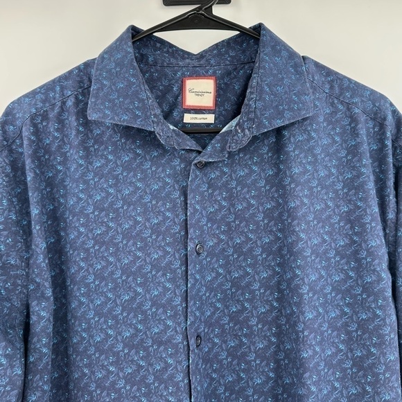 CAMICISSIMA Trendy Men’s 100% Cotton Long Sleeve Navy Button Down Size 44 (17.5) - Picture 1 of 11